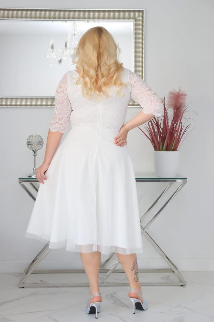 Sukienka Ariana rozkloszowana elastyczna koronka koło z tiulu biała - obrazek 5
