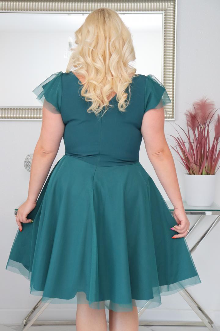 Sukienka Beti rozkloszowana z tiulowym dołem butelkowa zieleń - obrazek 5
