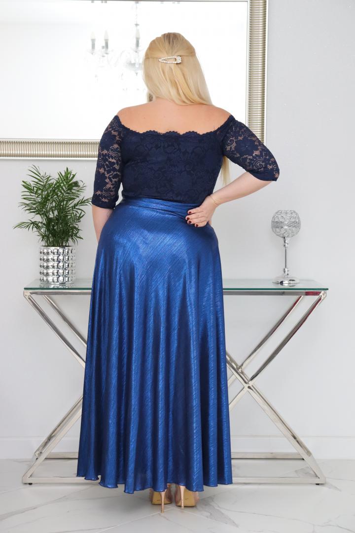 Sukienka Tamara maxi wieczorowa rozkloszowana ekskluzywna hiszpanka koronka granatowa - obrazek 6