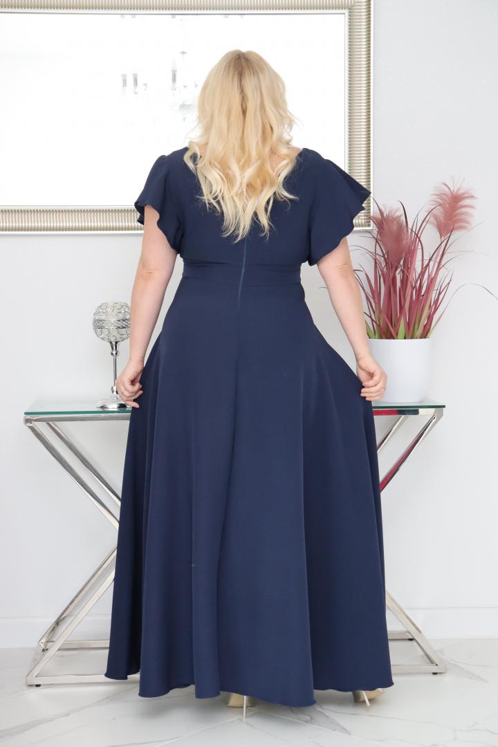 Sukienka Colette rozkloszowana kopertowy dekolt - Zanim kupisz, zobacz film, który pokazuje jak pięknie się układa. GRANATOWA - obrazek 5