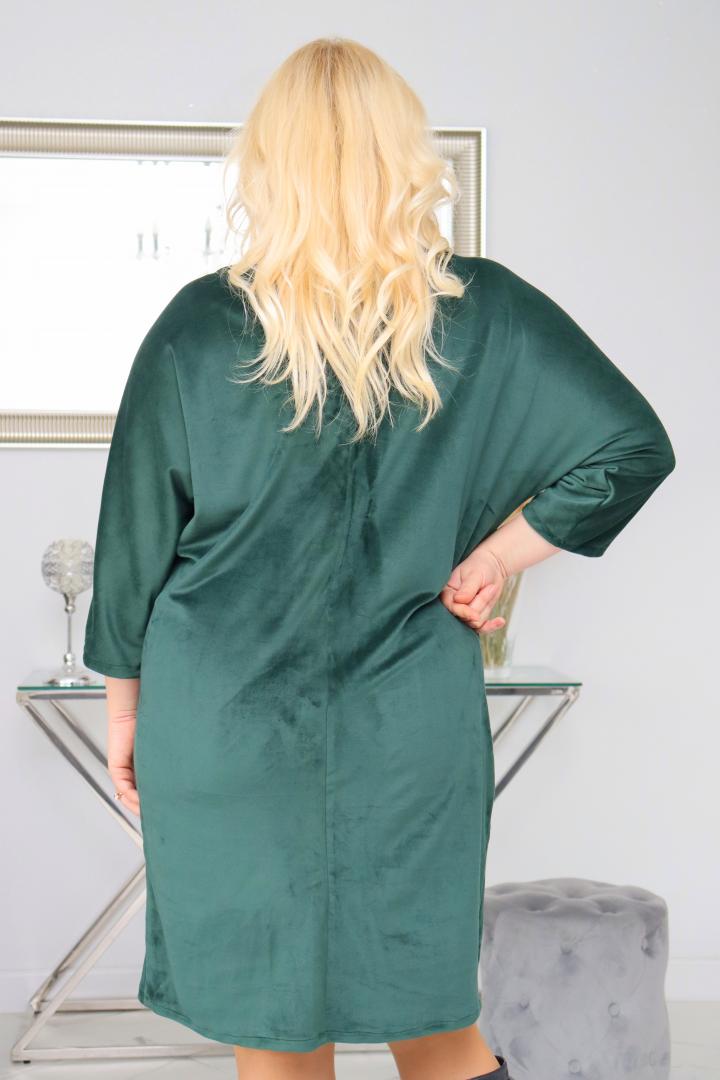 Sukienka Velutia oversize ciepła welurowa z NASZYJNIKIEM butelkowa zieleń - obrazek 5