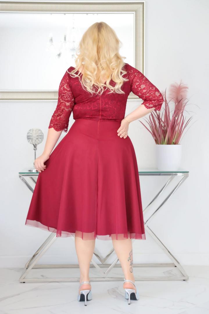 Sukienka Ariana rozkloszowana elastyczna koronka koło z tiulu bordowa PROMOCJA - obrazek 5