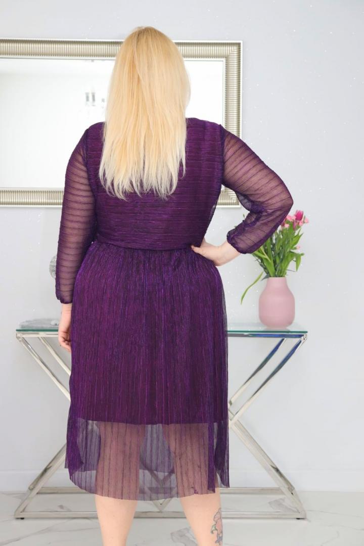 Sukienka Nessa kopertowa plisowana dzianina fioletowa - obrazek 5