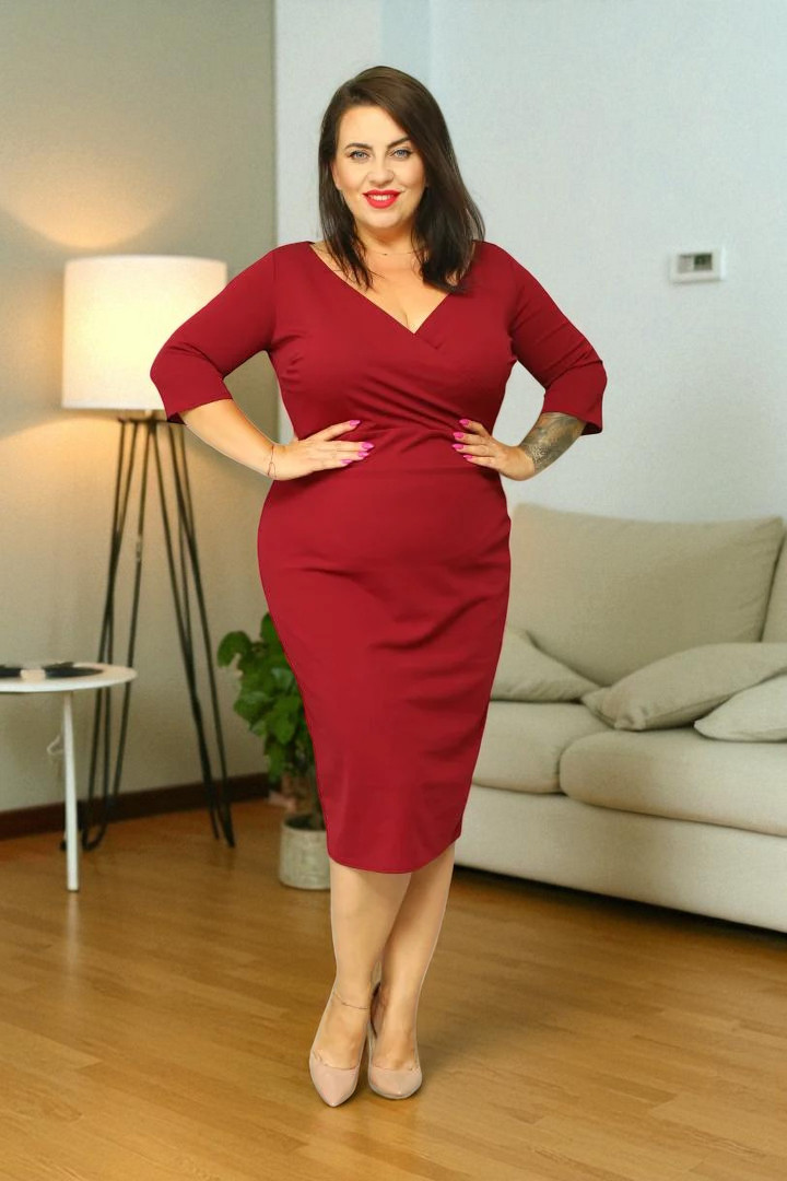 Sukienka Olivia kopertowy dekolt bordo gładka