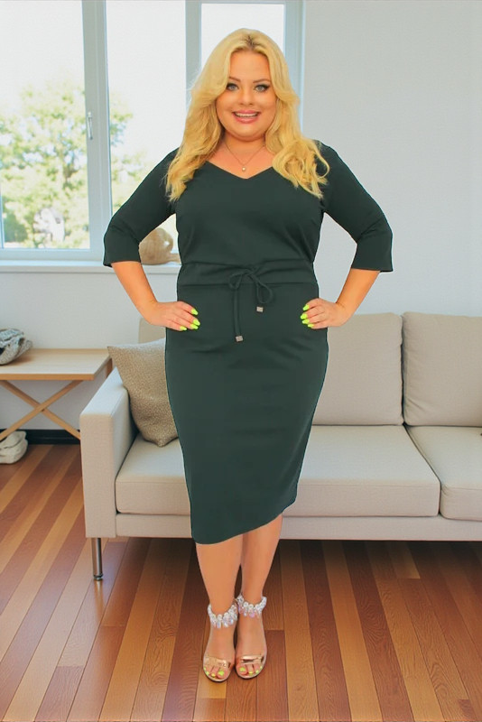 Sukienka Dafne dzianinowa wiązana butelkowa zieleń