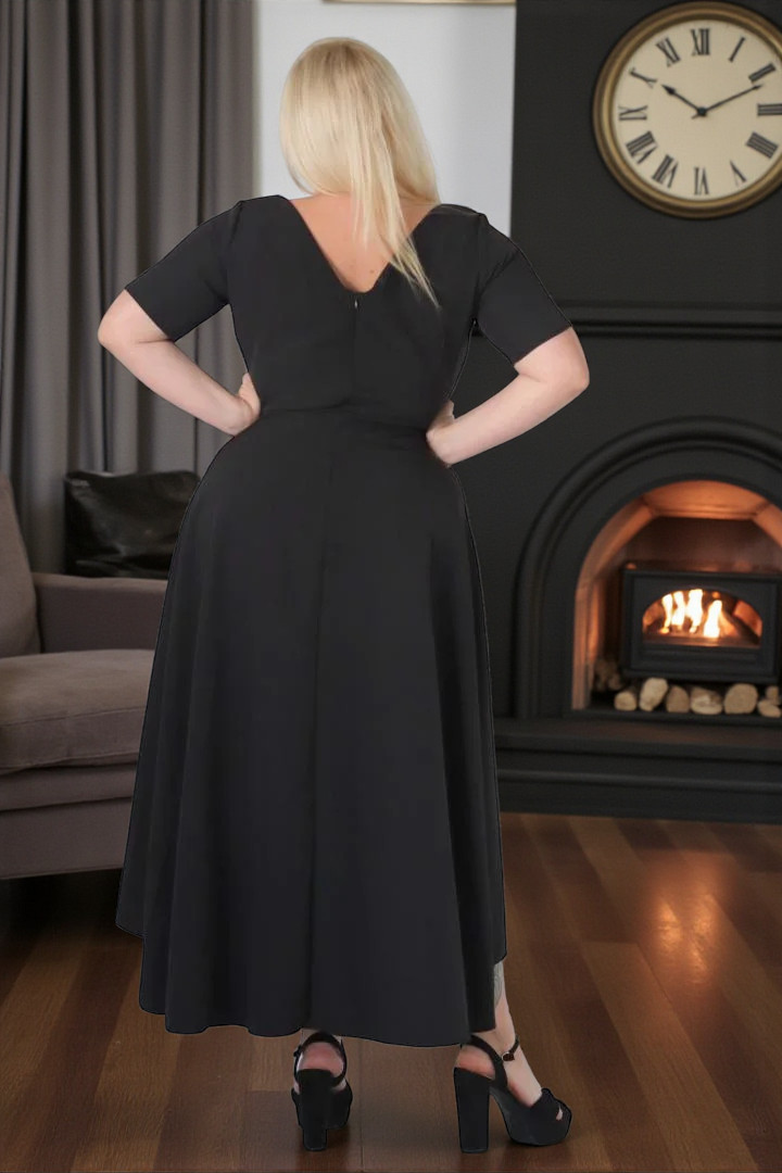 Sukienka Blanca asymetryczna rozkloszowana kopertowy dekolt ozdoba czarna - obrazek 4