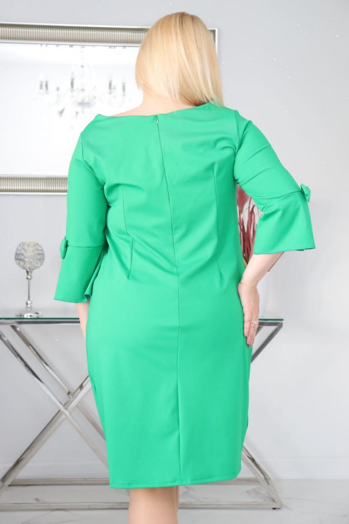 Sukienka Marisa pudełkowa z ozdobną broszką naturalna zielona PROMOCJA - obrazek 4