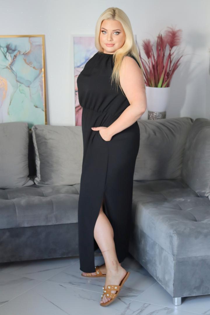 Sukienka Zoja z wiązaniem na plecach maxi oversize 100% WISKOZA czarna - obrazek 3