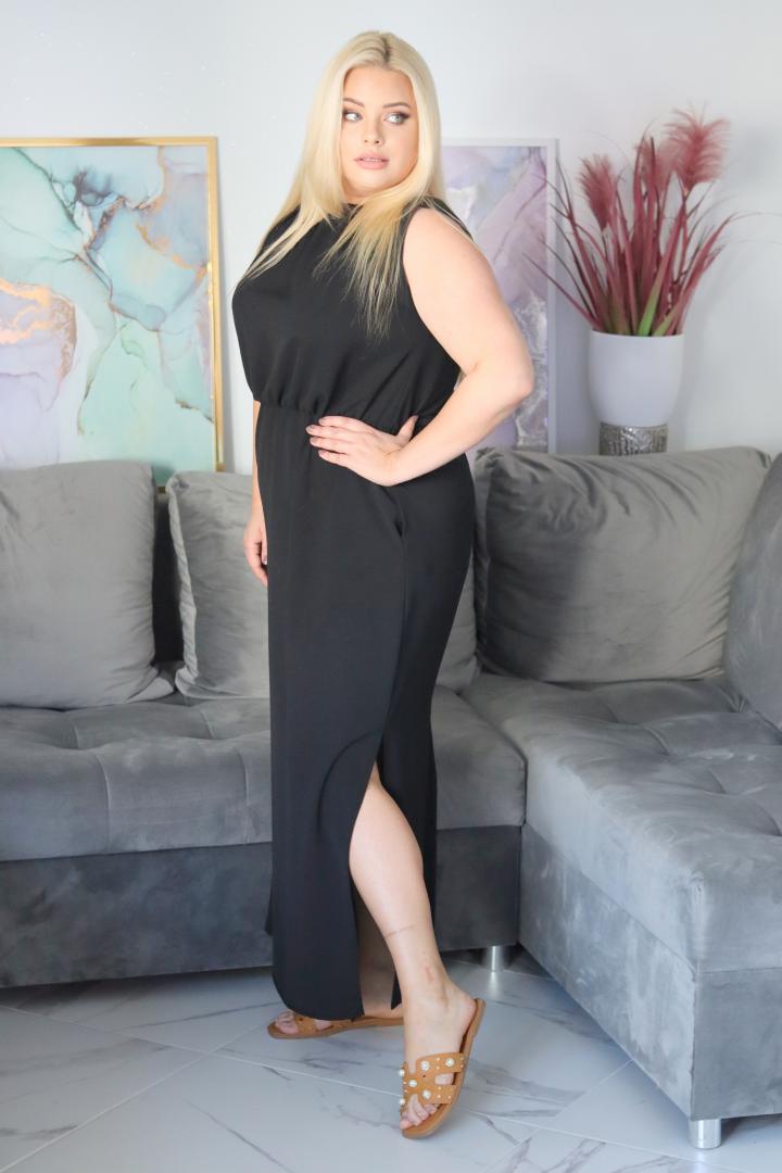 Sukienka Zoja z wiązaniem na plecach maxi oversize 100% WISKOZA czarna - obrazek 5