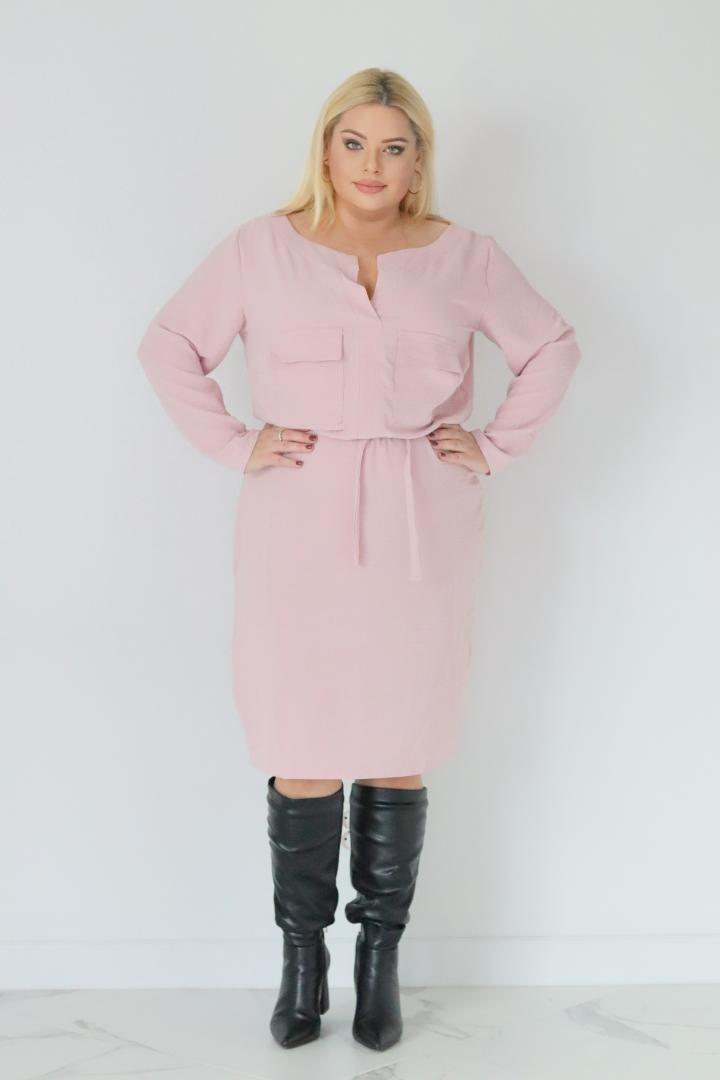 Sukienka Ortena szmizjerka klsyczna ołówkowa wiskoza pudrowy róż - obrazek 3