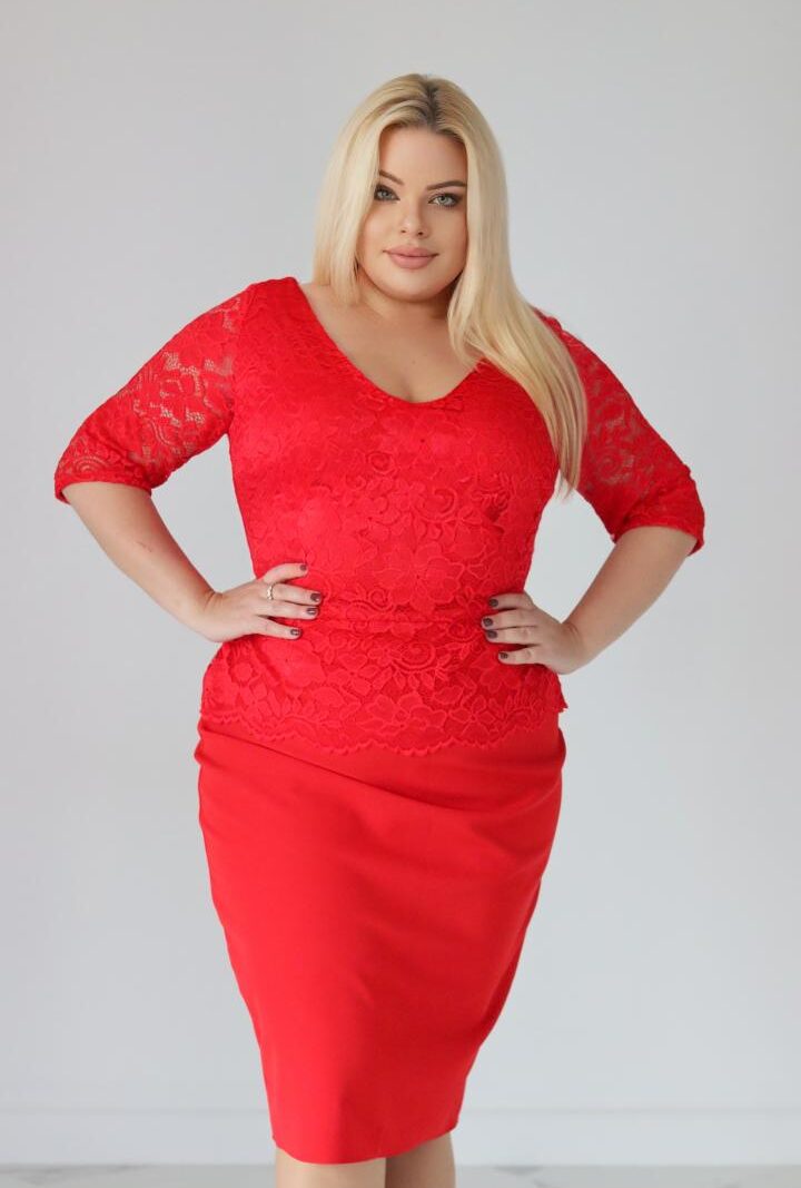 Sukienka Abella baskinka koronka czerwona PROMOCJA