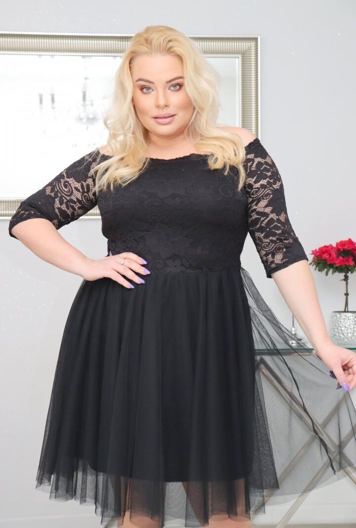 Sukienka Femm rozkloszowana koronkowa góra i tiulowy dół czarna