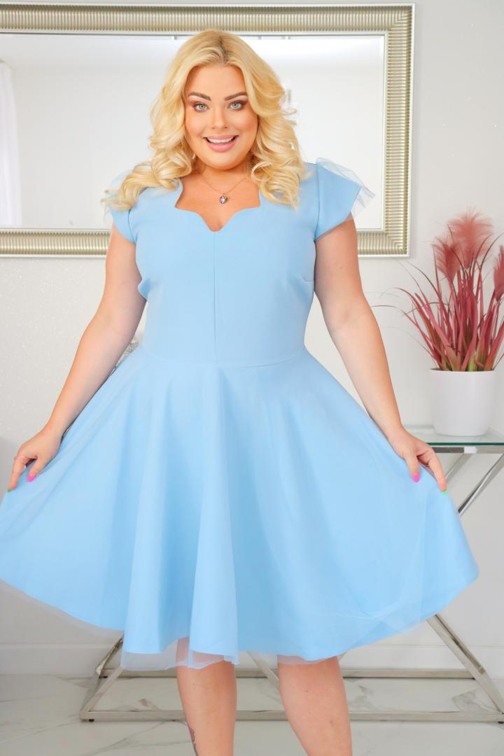 Perfekcyjny dekolt, zjawiskowy dół – Hit Sprzedażowy! Błękitna z tiulowym dołem. KOD S1090.