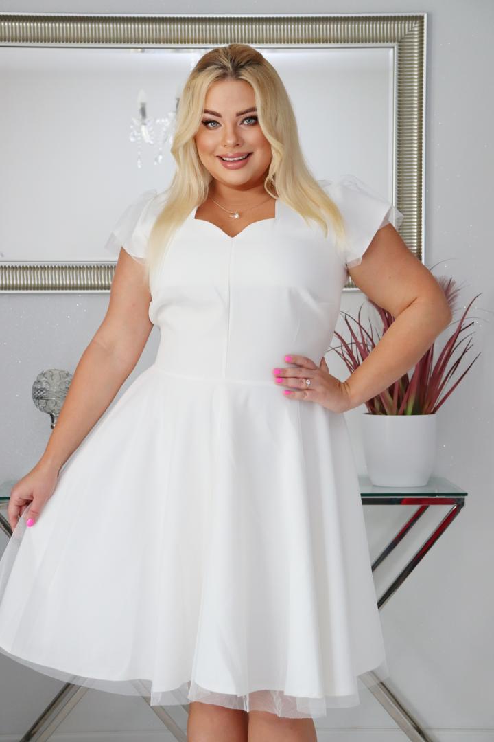 Perfekcyjny dekolt, zjawiskowy dół – Hit Sprzedażowy! Biała z tiulowym dołem. KOD S1090.