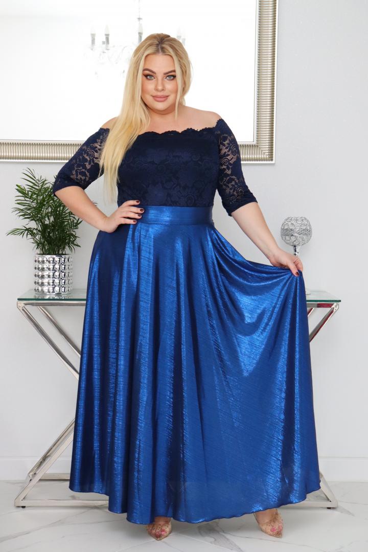 Sukienka Tamara maxi wieczorowa rozkloszowana ekskluzywna hiszpanka koronka granatowa - obrazek 3