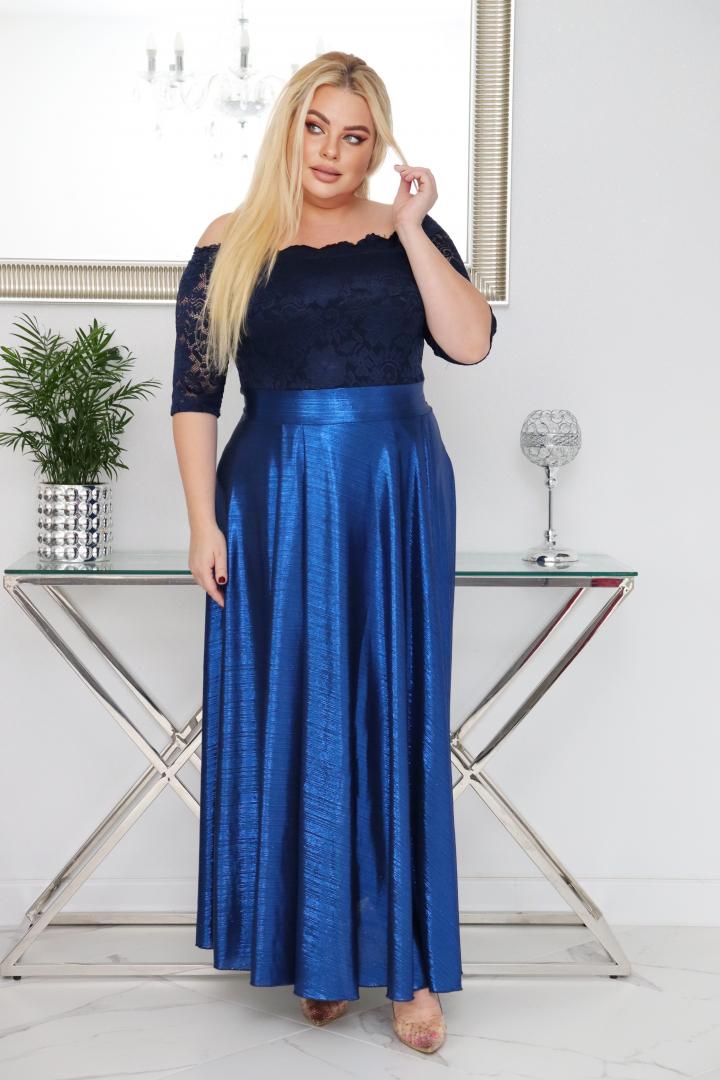 Sukienka Tamara maxi wieczorowa rozkloszowana ekskluzywna hiszpanka koronka granatowa