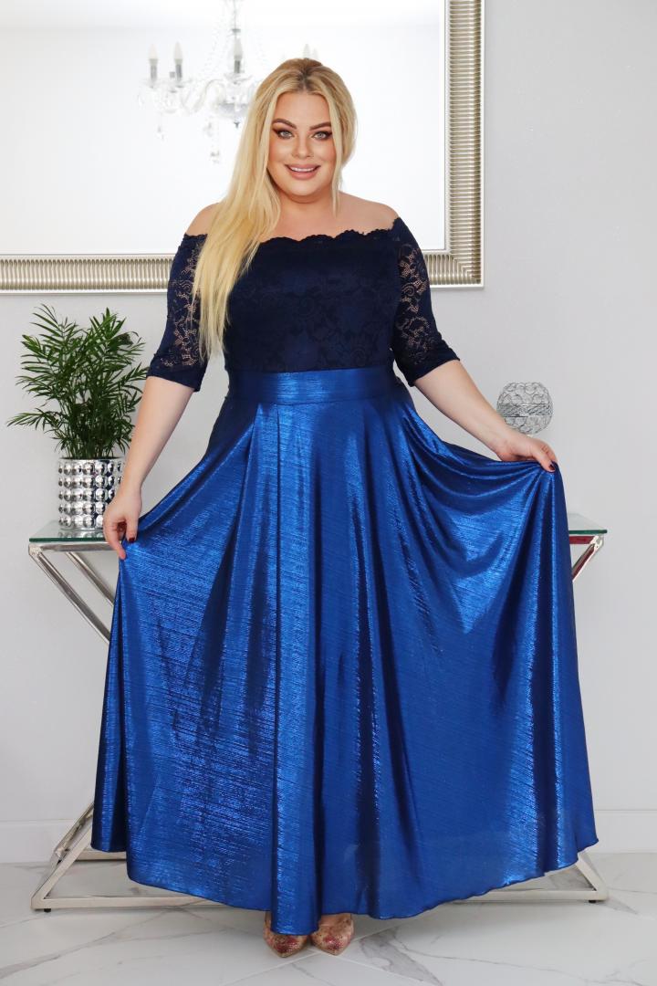 Sukienka Tamara maxi wieczorowa rozkloszowana ekskluzywna hiszpanka koronka granatowa - obrazek 5