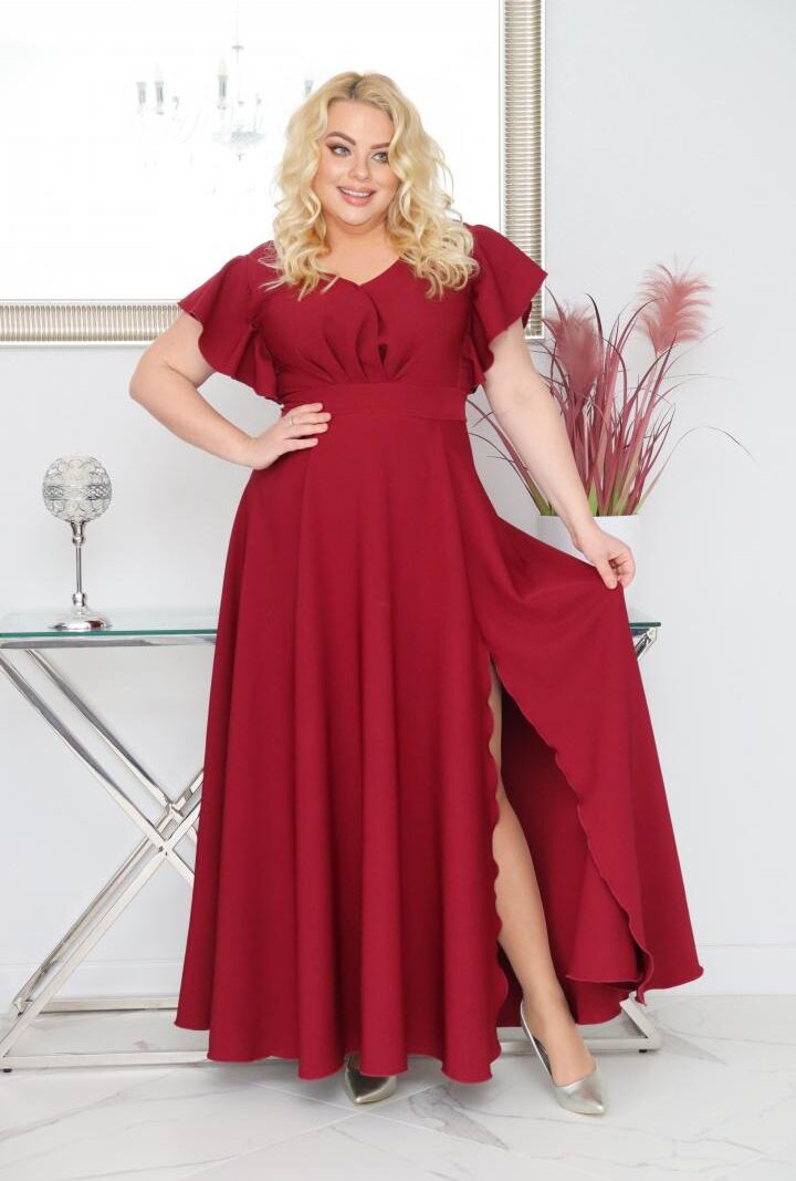Sukienka Colette rozkloszowana kopertowy dekolt - Zanim kupisz, zobacz film, który pokazuje jak pięknie się układa. BORDOWA