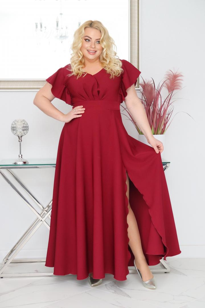 Sukienka Colette rozkloszowana kopertowy dekolt - Zanim kupisz, zobacz film, który pokazuje jak pięknie się układa. BORDOWA