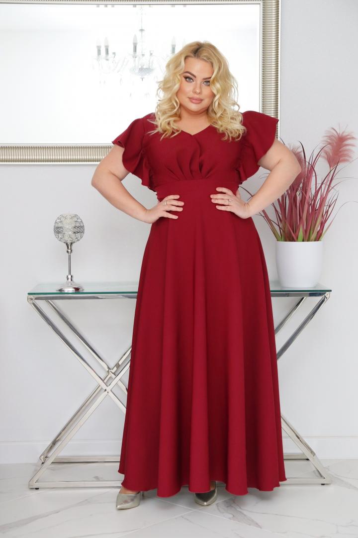 Sukienka Colette rozkloszowana kopertowy dekolt - Zanim kupisz, zobacz film, który pokazuje jak pięknie się układa. BORDOWA - obrazek 3