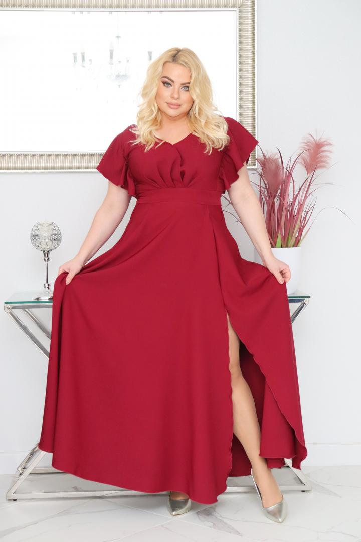Sukienka Colette rozkloszowana kopertowy dekolt - Zanim kupisz, zobacz film, który pokazuje jak pięknie się układa. BORDOWA - obrazek 4