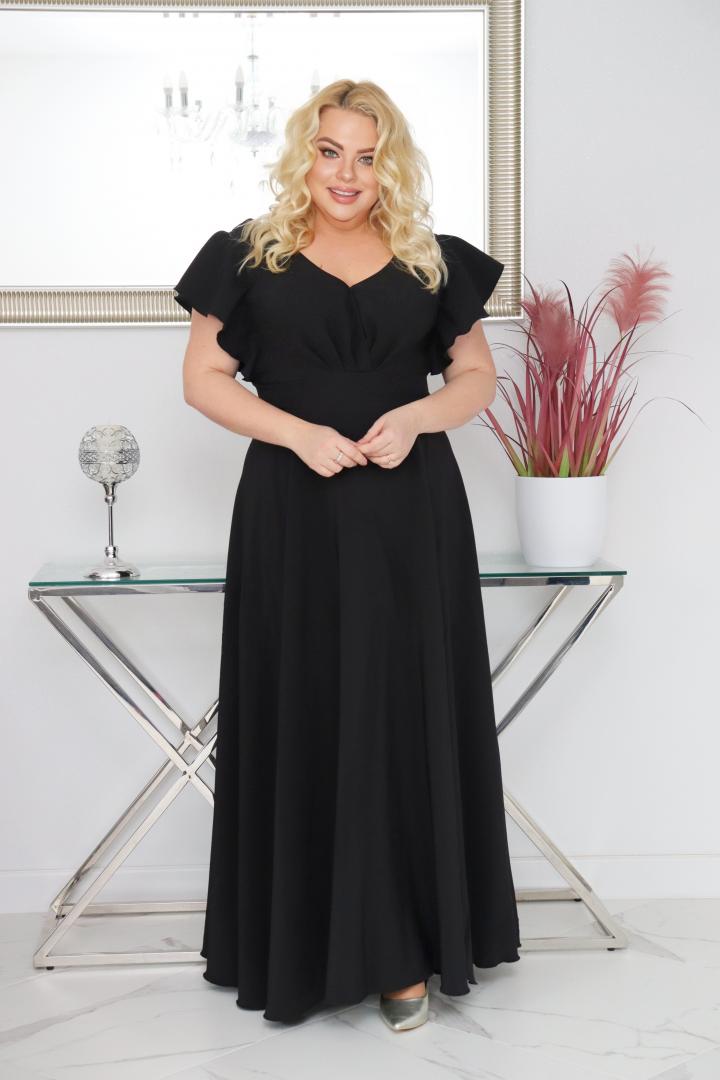 Sukienka Colette rozkloszowana kopertowy dekolt - Zanim kupisz, zobacz film, który pokazuje jak pięknie się układa. CZARNA - obrazek 3