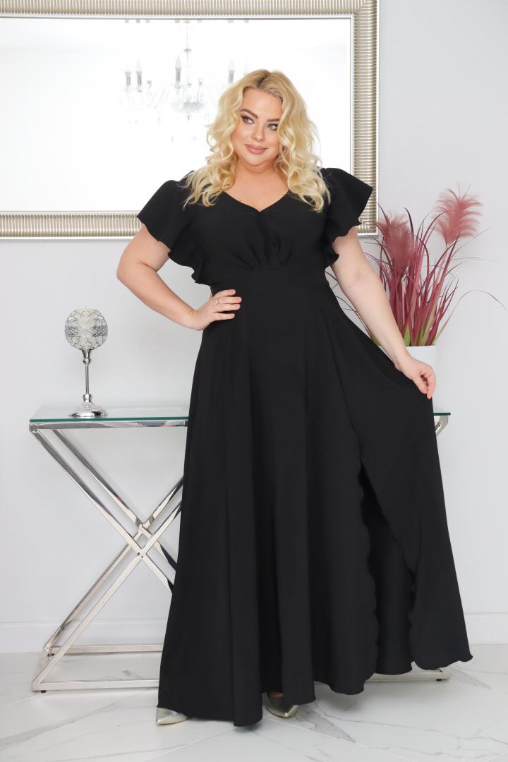 Sukienka Colette rozkloszowana kopertowy dekolt - Zanim kupisz, zobacz film, który pokazuje jak pięknie się układa. CZARNA - obrazek 4