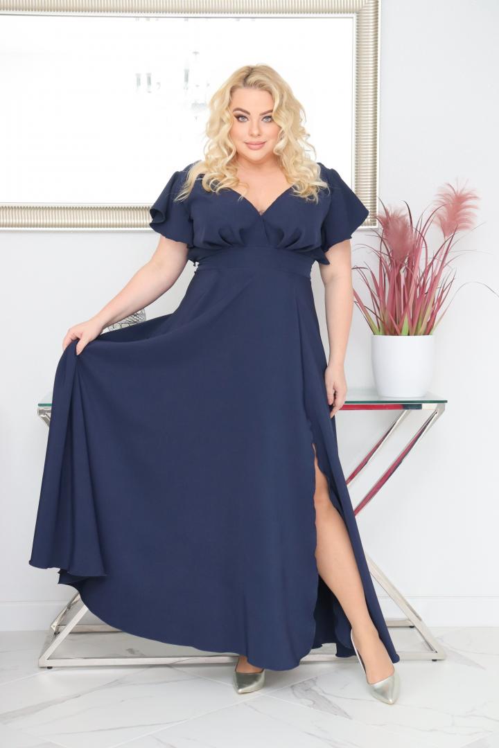 Sukienka Colette rozkloszowana kopertowy dekolt - Zanim kupisz, zobacz film, który pokazuje jak pięknie się układa. GRANATOWA