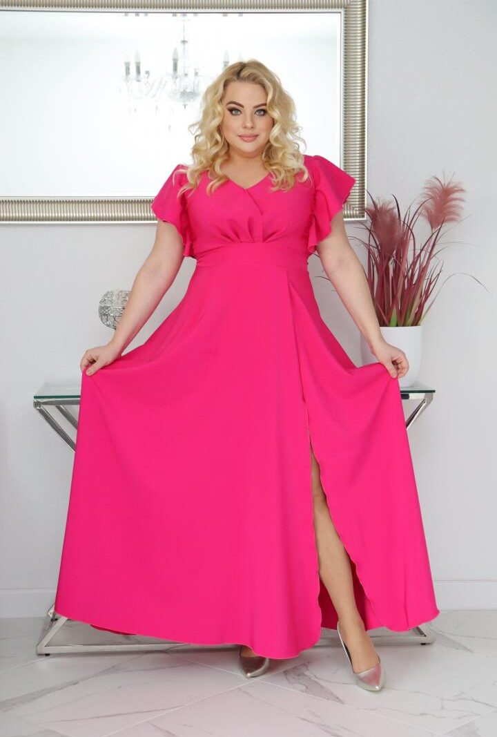 Sukienka Colette rozkloszowana kopertowy dekolt - Zanim kupisz, zobacz film, który pokazuje jak pięknie się układa. AMARANTOWA