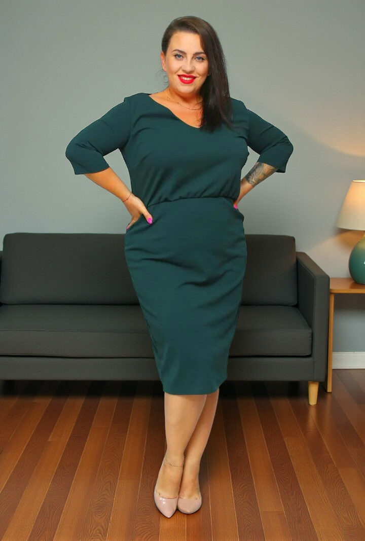 Sukienka Jolanda dzianinowa z marszczoną gumą butelkowa zieleń