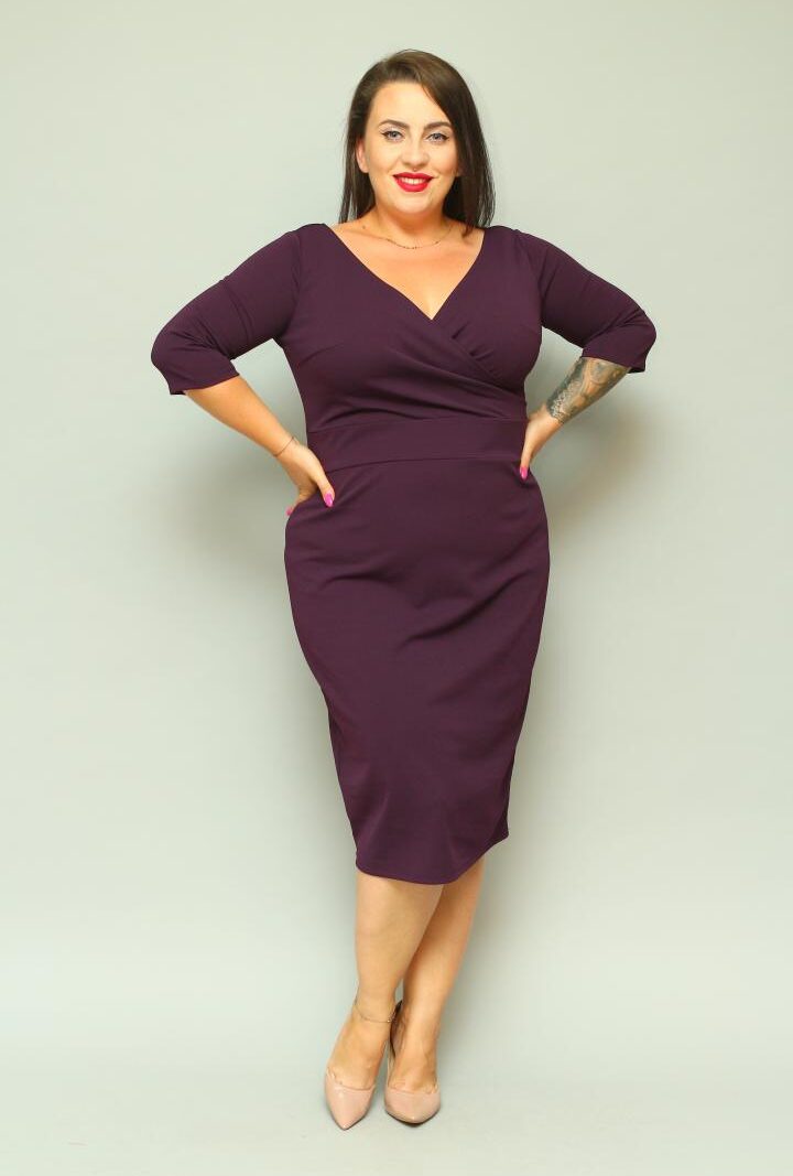 Sukienka kopertowy dekolt śliwka gładka.A001.MEGA WYPRZEDAŻ !