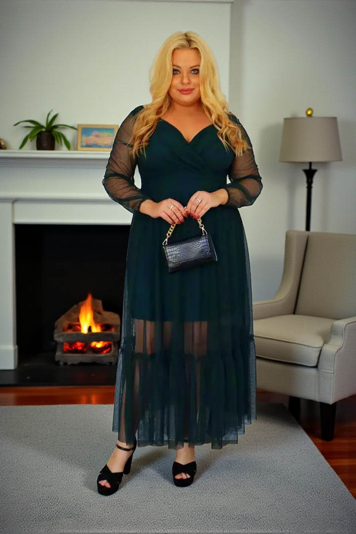 SEKRET LEKKIEJ ELEGANCJI: Sorena, kopertowy dekolt, lekkość motyla i ta romantyczna falbana... Butelkowa zieleń. - obrazek 3