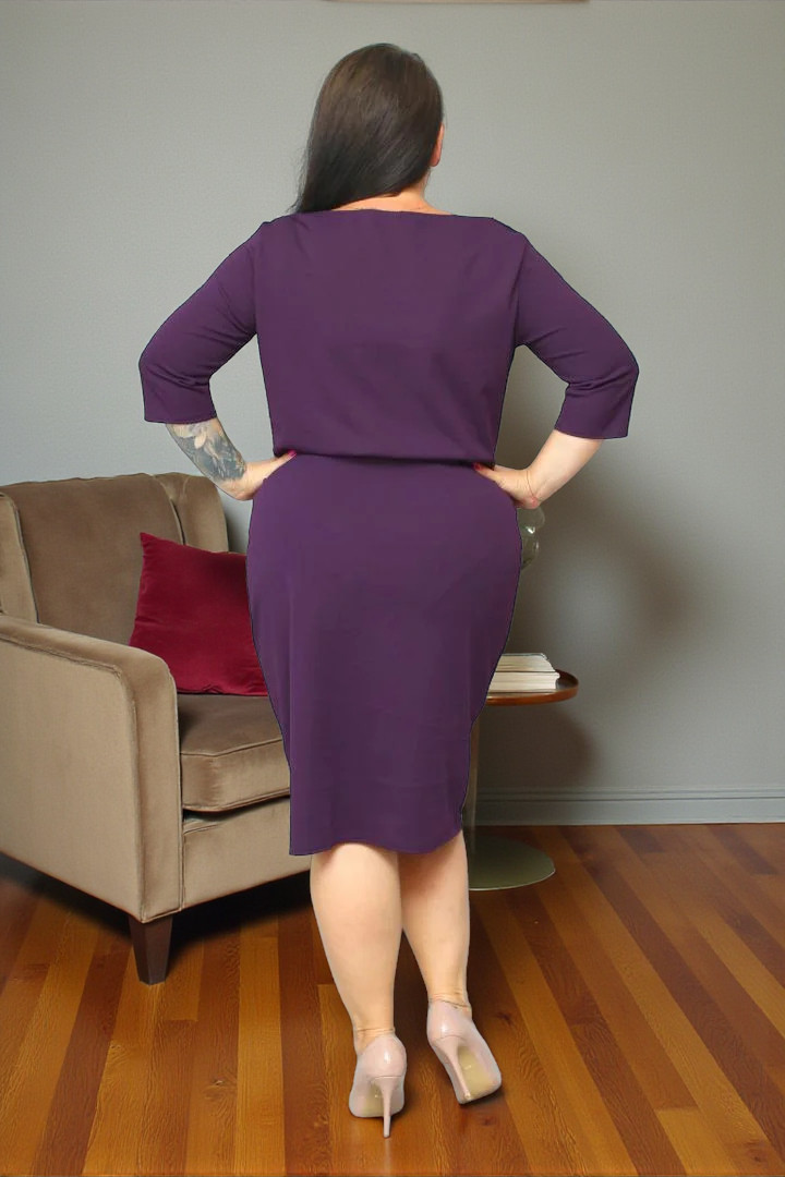 Sukienka Jolanda dzianinowa z marszczoną gumą fiolet - obrazek 4