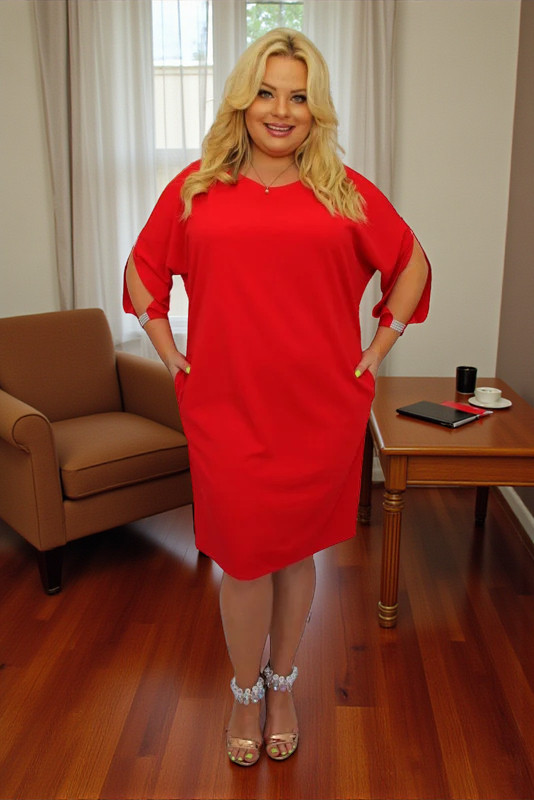 Sukienka Chiara oversize cekiny cyrkonie czerwona gładka