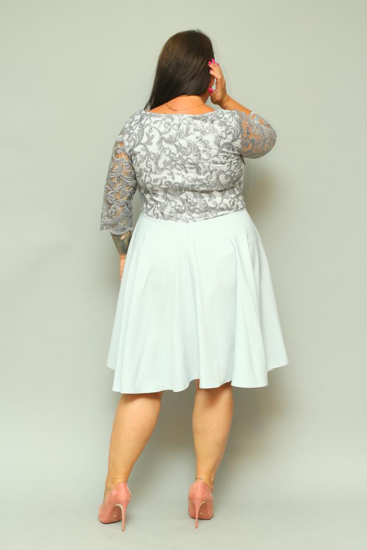 Sukienka Paloma rozkloszowana z kopertowym dekoltem EKSKLUZYWNA popiel cekiny listki PROMOCJA - obrazek 6