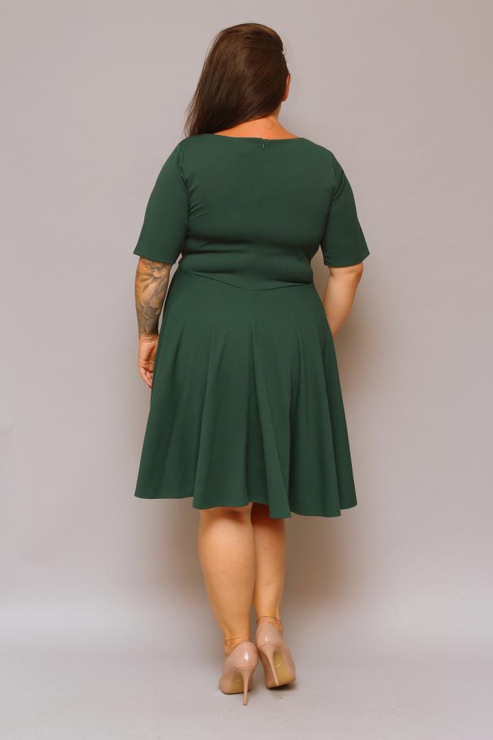 Sukienka klasyczna rozkloszowana z kopertowym dekoltem butelkowa zieleń gładka. A002. MEGA WYPRZEDAŻ! - obrazek 5