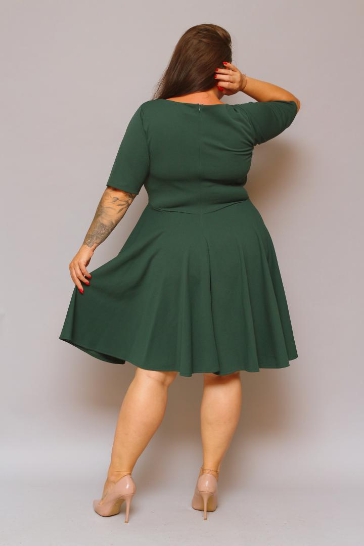 Sukienka klasyczna rozkloszowana z kopertowym dekoltem butelkowa zieleń gładka. A002. MEGA WYPRZEDAŻ! - obrazek 6