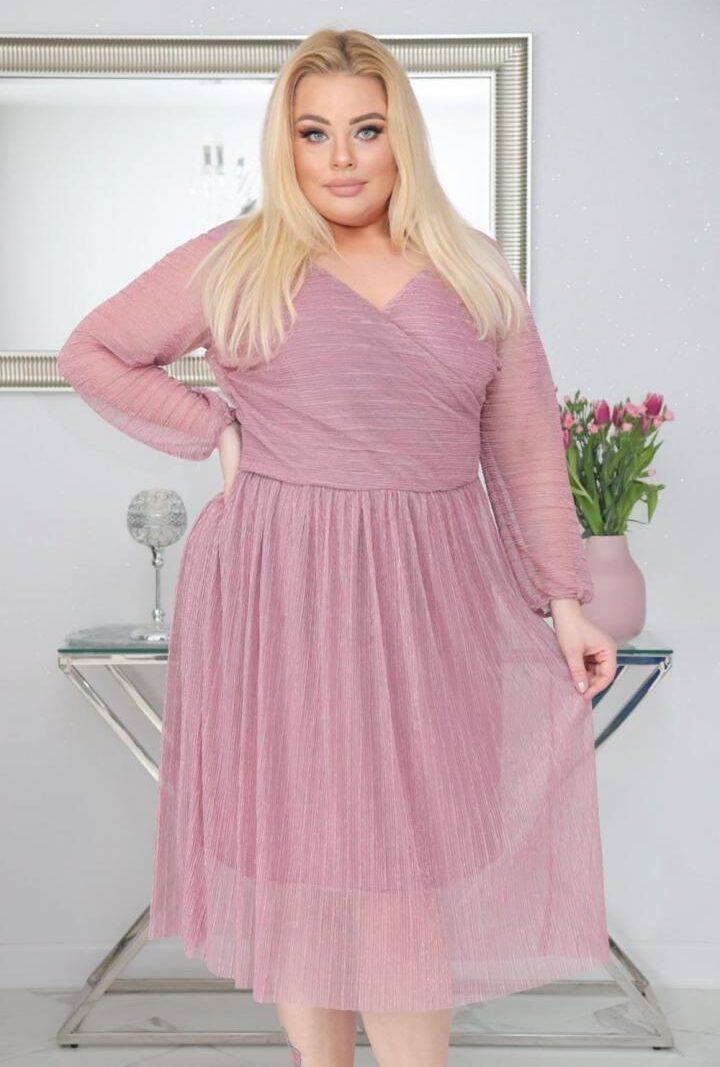 Sukienka Nessa kopertowa plisowana dzianina ciemny róż PROMOCJA