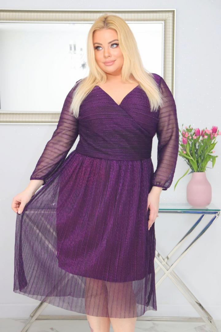 Sukienka Nessa kopertowa plisowana dzianina fioletowa - obrazek 4