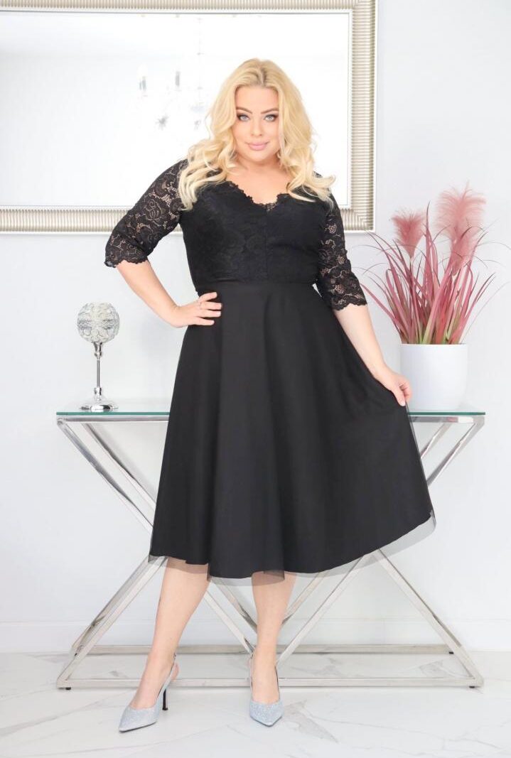 Sukienka Ariana rozkloszowana elastyczna koronka koło z tiulu czarna