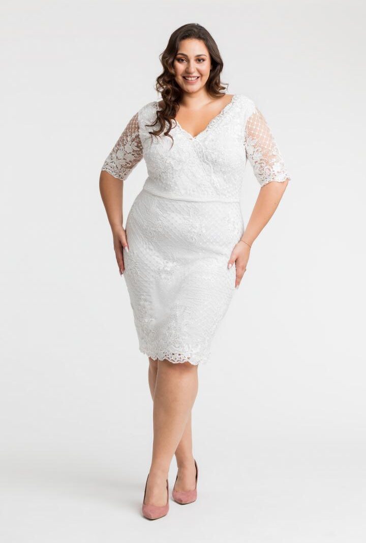 Sukienka Aubrey ołówkowa ekskluzywna koronkowa ecru ŚLUB POPRAWINY PROMOCJA