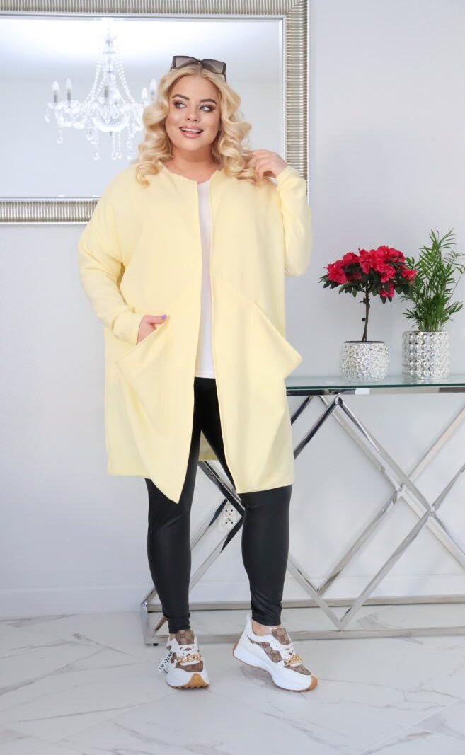 Oversizowy płaszczyk z podszewką wiosna lato cytrynowy