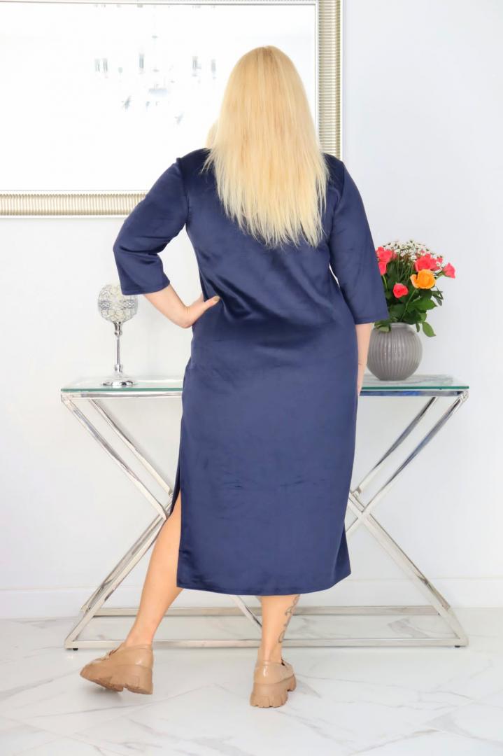 Sukienka Szila bombka oversize midi 100% welur granatowa - obrazek 5