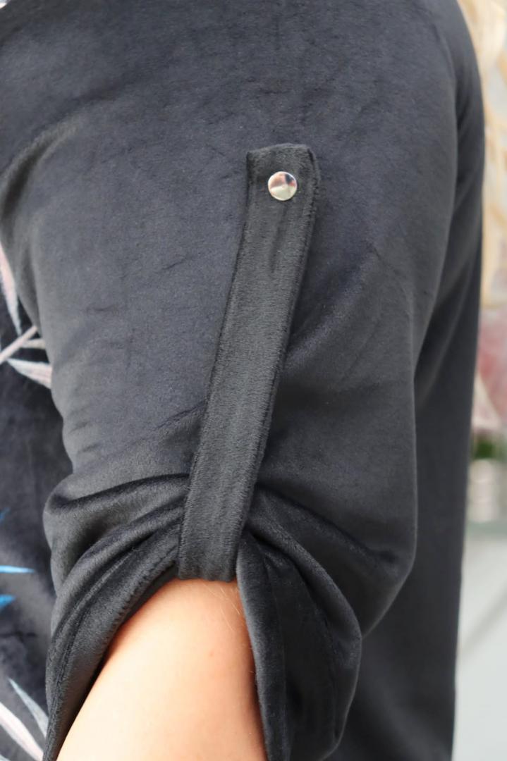 Sukienka Szila bombka oversize midi 100% welur niebieskie liście - obrazek 5