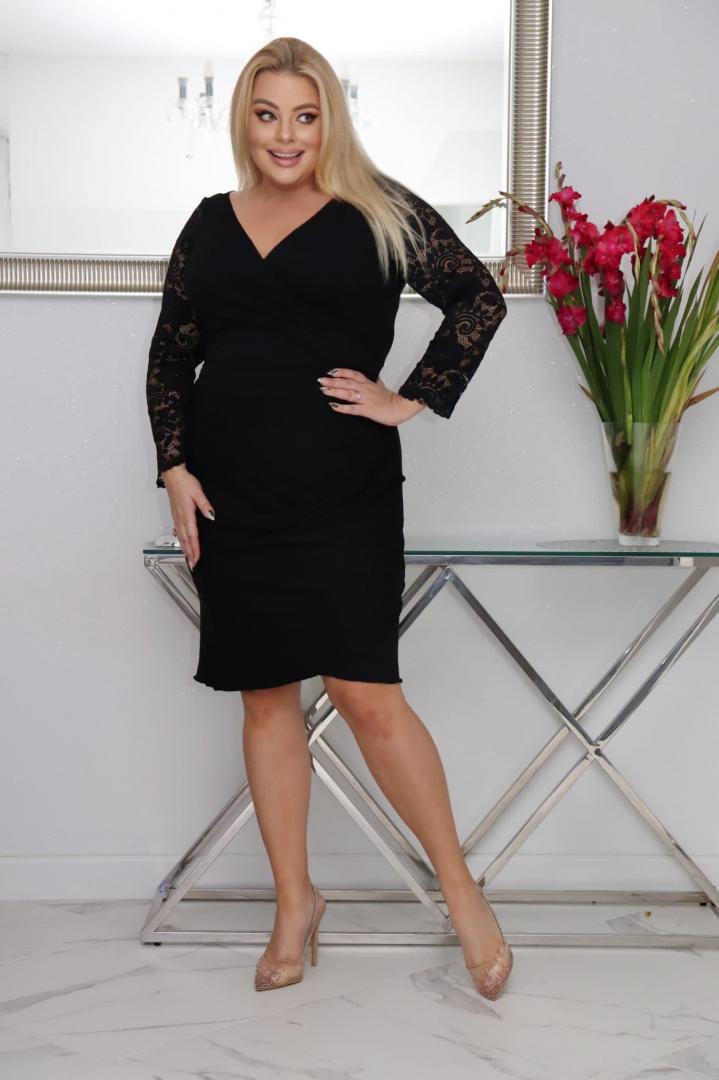 Sukienka Telma kopertowy dekolt czarna - obrazek 4