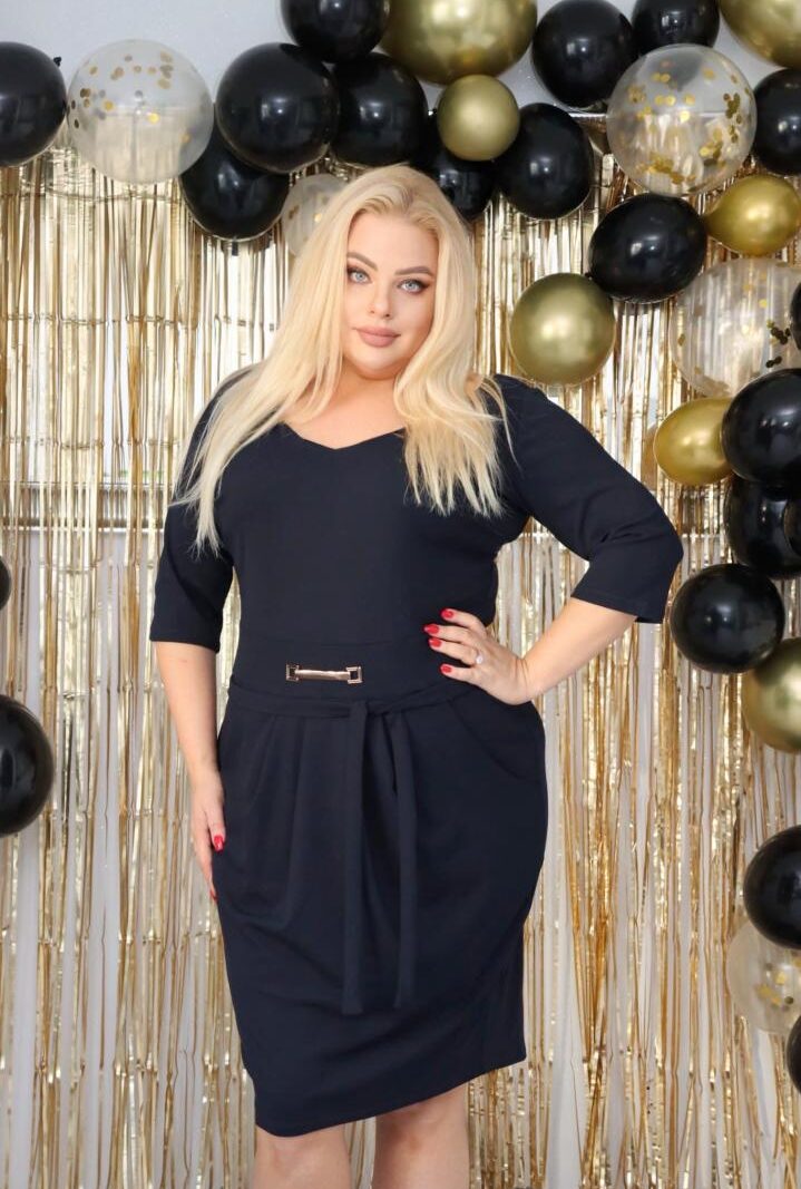 Sukienka Meriza tulipanowa z kieszeniami dzianinowa granat