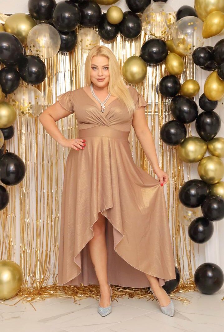 Sukienka klasyczna rozkloszowana long wieczorowa szyfonowa złota. A009. MEGA WYPRZEDAŻ!