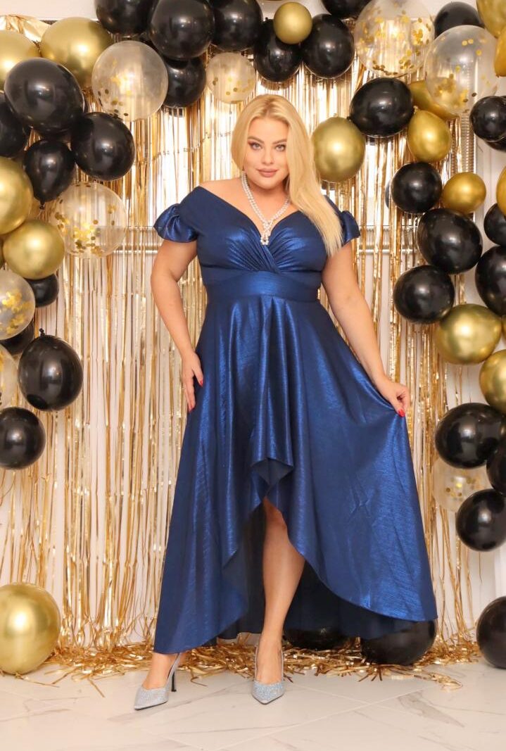 Sukienka klasyczna rozkloszowana long wieczorowa szyfonowa granatowa. A009. MEGA WYPRZEDAŻ!