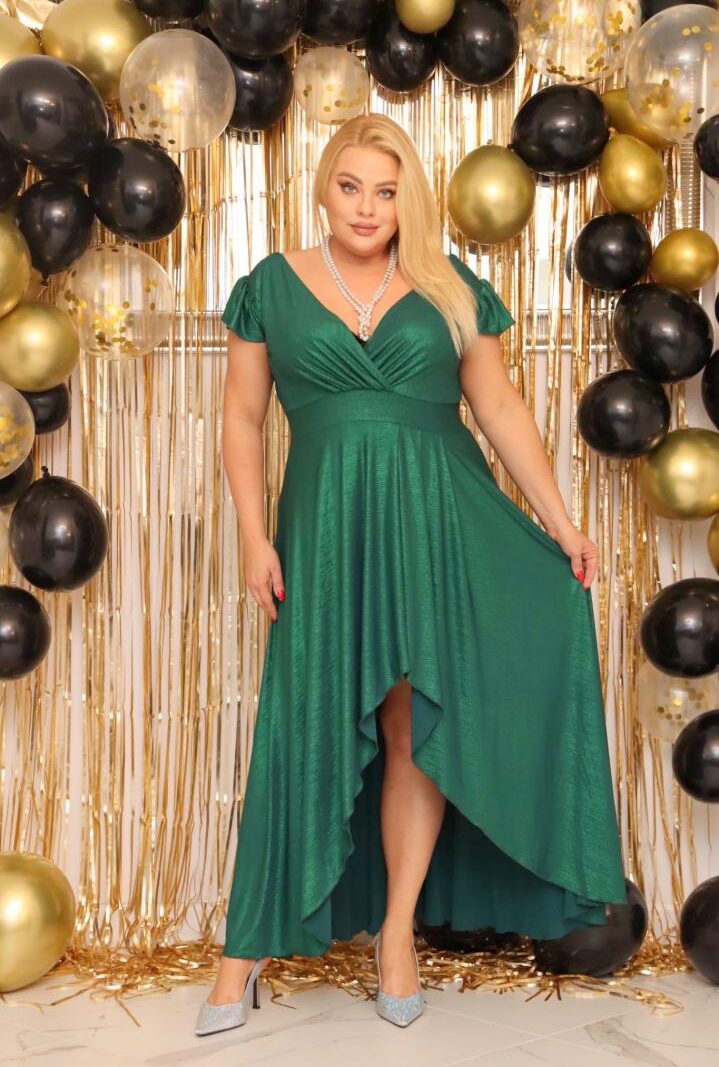 Sukienka klasyczna rozkloszowana long wieczorowa szyfonowa butelkowa zieleń. A009. MEGA WYPRZEDAŻ!
