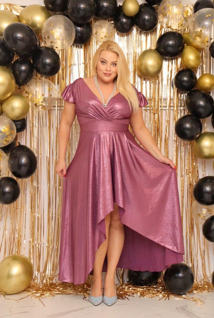 Sukienka klasyczna rozkloszowana long wieczorowa szyfonowa wrzosowa. A009. MEGA WYPRZEDAŻ!